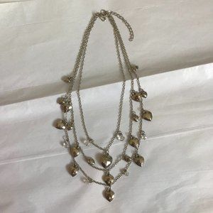 3/$15 Layered Silver Metallic Heart Charm Necklace
